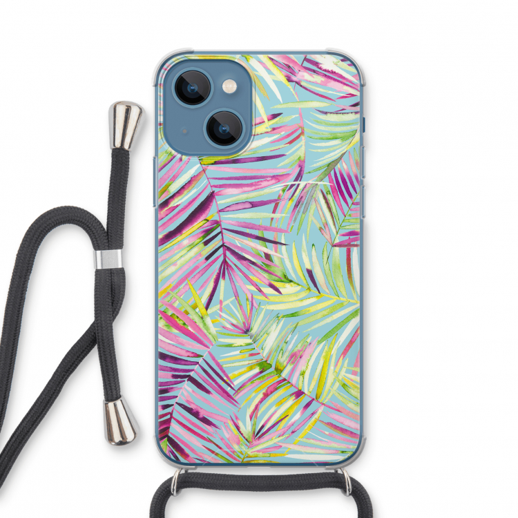 Tropical Palms Blue: iPhone 13 mini Transparant Hoesje met koord