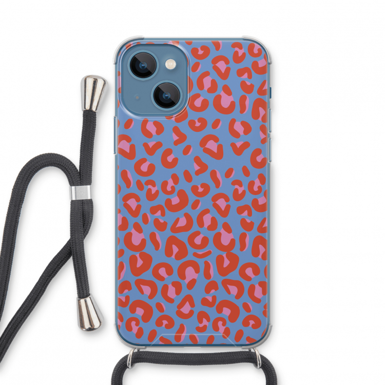 Leopard blue: iPhone 13 mini Transparant Hoesje met koord