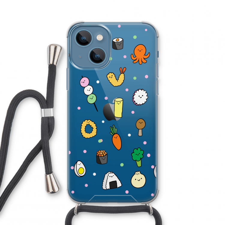Happy bento friends: iPhone 13 mini Transparant Hoesje met koord