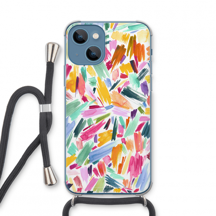 Watercolor Brushstrokes: iPhone 13 mini Transparant Hoesje met koord