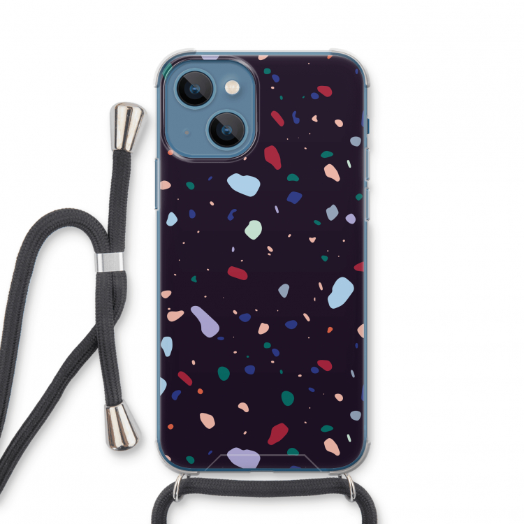 Dark Rounded Terrazzo: iPhone 13 mini Transparant Hoesje met koord