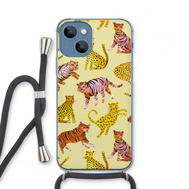 Cute Tigers and Leopards: iPhone 13 mini Transparant Hoesje met koord