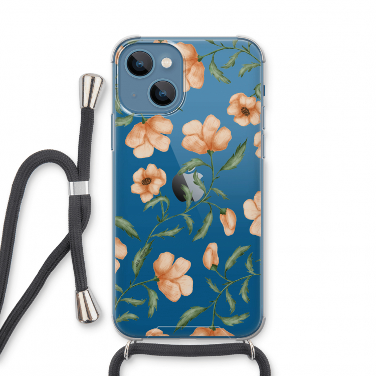 Peachy flowers: iPhone 13 mini Transparant Hoesje met koord