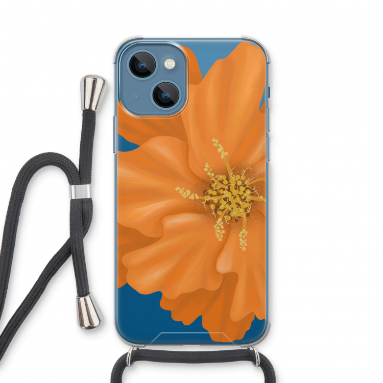 Orange Ellila flower: iPhone 13 mini Transparant Hoesje met koord