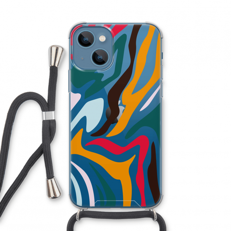 Colored Zebra: iPhone 13 mini Transparant Hoesje met koord