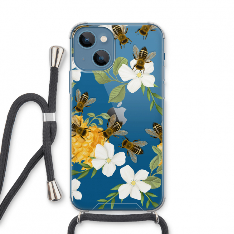 No flowers without bees: iPhone 13 mini Transparant Hoesje met koord