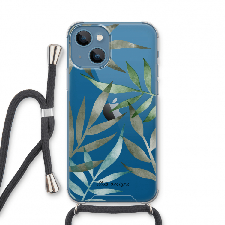 Tropical watercolor leaves: iPhone 13 mini Transparant Hoesje met koord