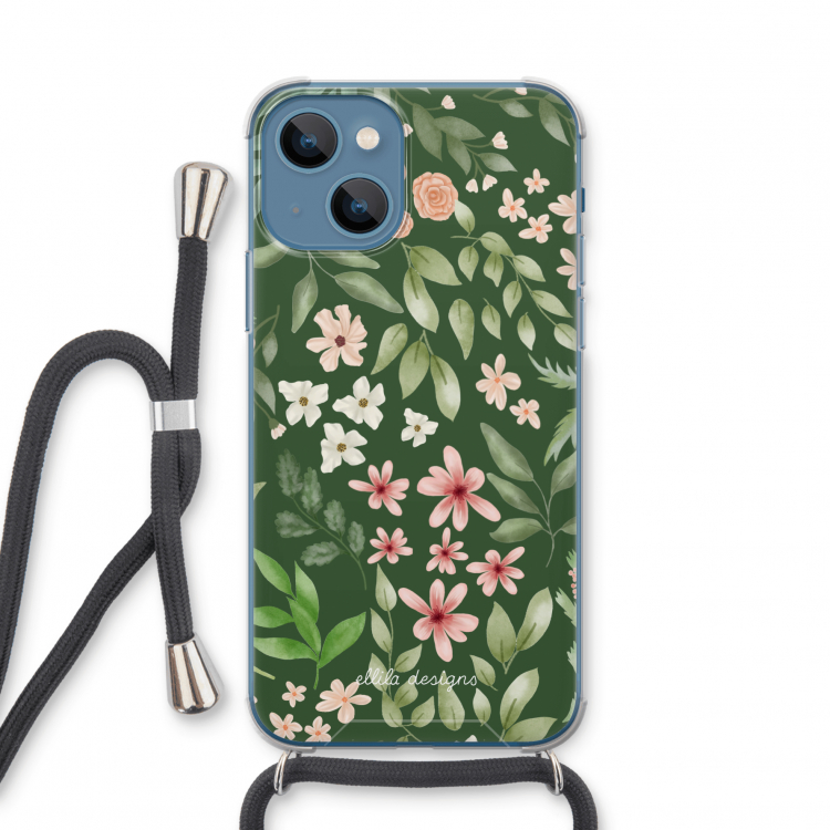 Botanical green sweet flower heaven: iPhone 13 mini Transparant Hoesje met koord