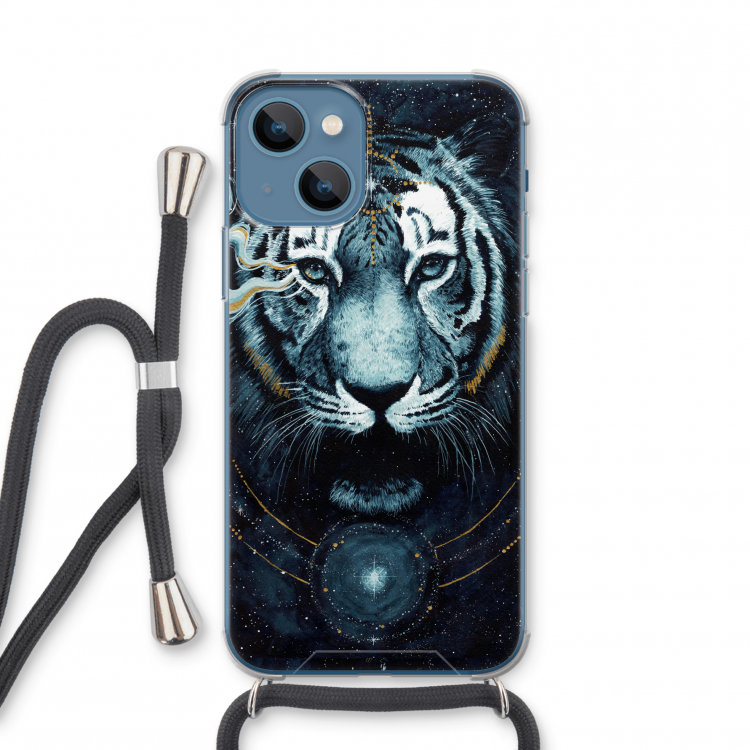 Darkness Tiger: iPhone 13 mini Transparant Hoesje met koord