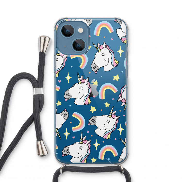 Rainbow Unicorn: iPhone 13 mini Transparant Hoesje met koord