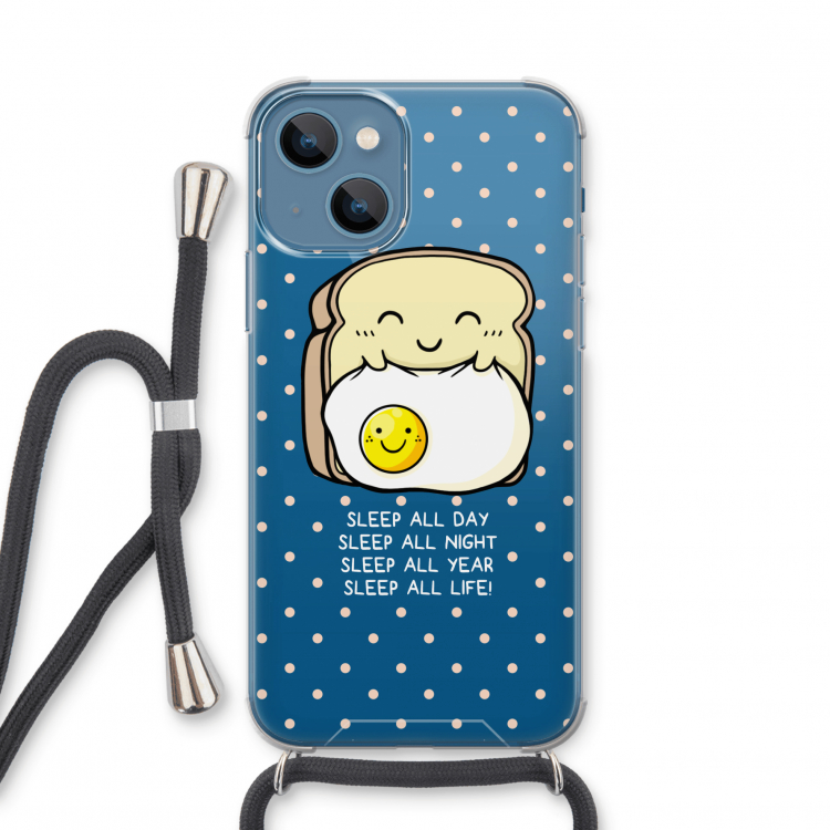 Sleep All Day: iPhone 13 mini Transparant Hoesje met koord