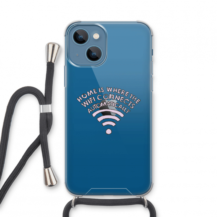 Home Is Where The Wifi Is: iPhone 13 mini Transparant Hoesje met koord