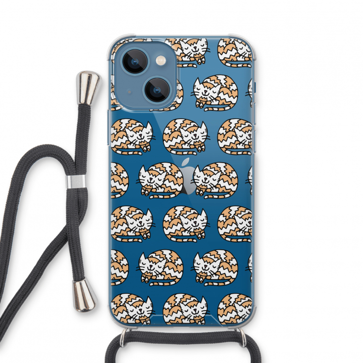 Slapende poes: iPhone 13 mini Transparant Hoesje met koord