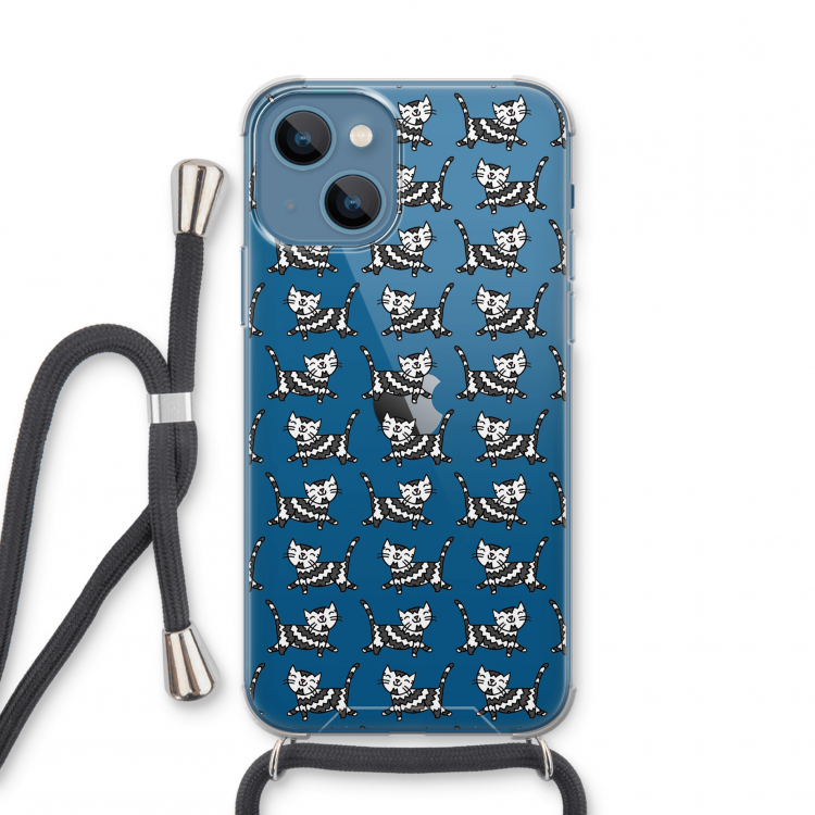 Zwarte poes: iPhone 13 mini Transparant Hoesje met koord