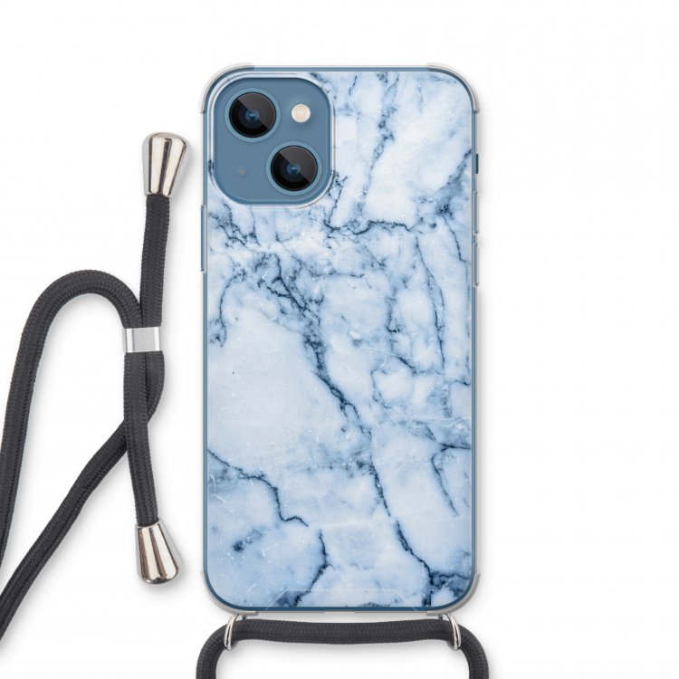 Blauw marmer: iPhone 13 mini Transparant Hoesje met koord