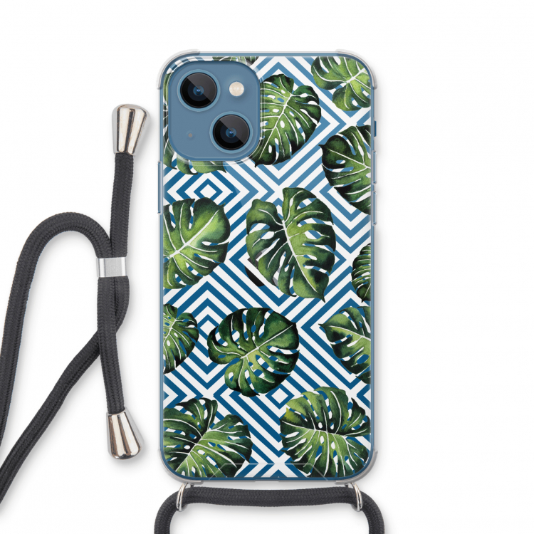 Geometrische jungle: iPhone 13 mini Transparant Hoesje met koord