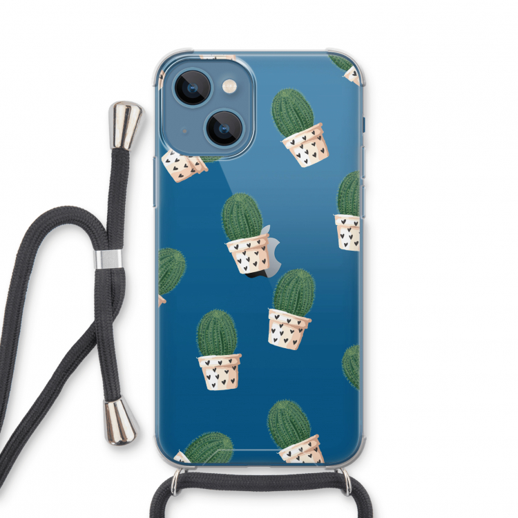 Cactusprint roze: iPhone 13 mini Transparant Hoesje met koord