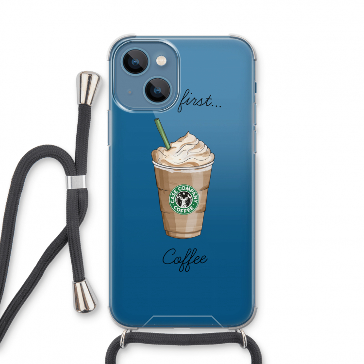 But first coffee: iPhone 13 mini Transparant Hoesje met koord
