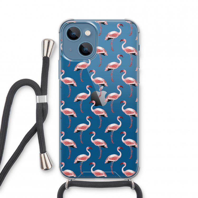 Flamingoprint groen: iPhone 13 mini Transparant Hoesje met koord