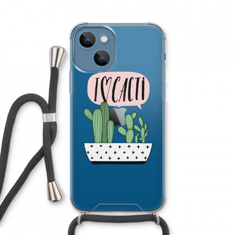 I love cacti: iPhone 13 mini Transparant Hoesje met koord