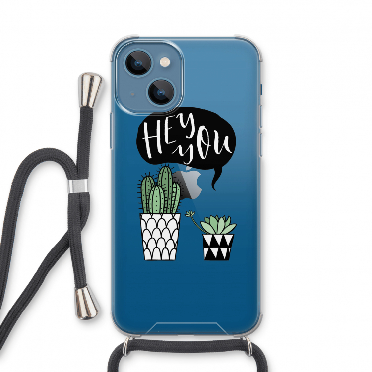 Hey you cactus: iPhone 13 mini Transparant Hoesje met koord
