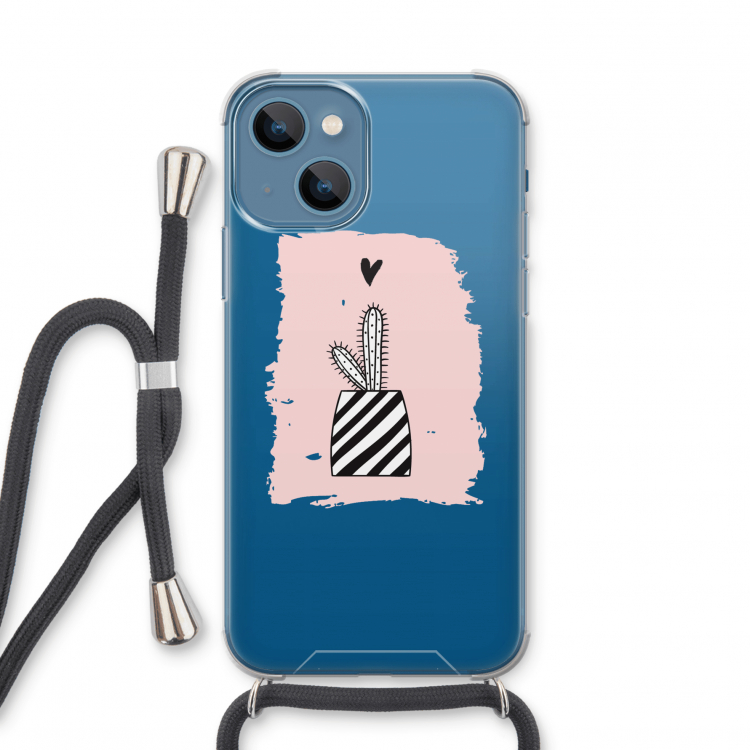 Zwart-wit cactus: iPhone 13 mini Transparant Hoesje met koord