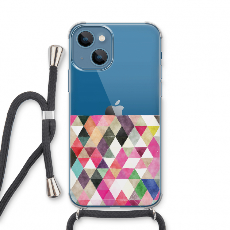 Gekleurde driehoekjes: iPhone 13 mini Transparant Hoesje met koord