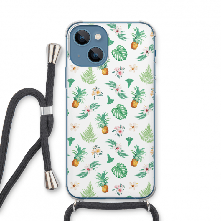 Ananas bladeren: iPhone 13 mini Transparant Hoesje met koord