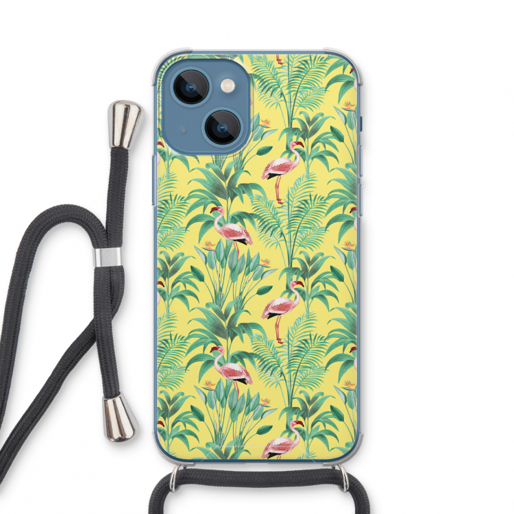 Flamingo party: iPhone 13 mini Transparant Hoesje met koord