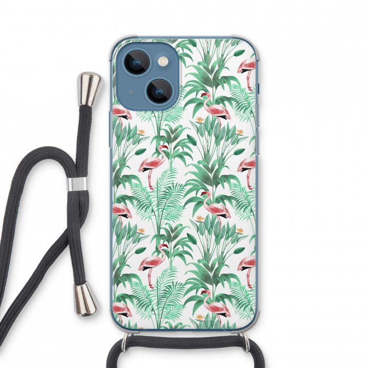 Flamingo bladeren: iPhone 13 mini Transparant Hoesje met koord
