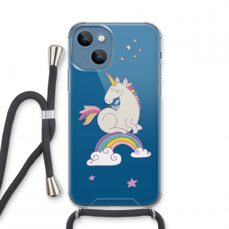 Regenboog eenhoorn: iPhone 13 mini Transparant Hoesje met koord