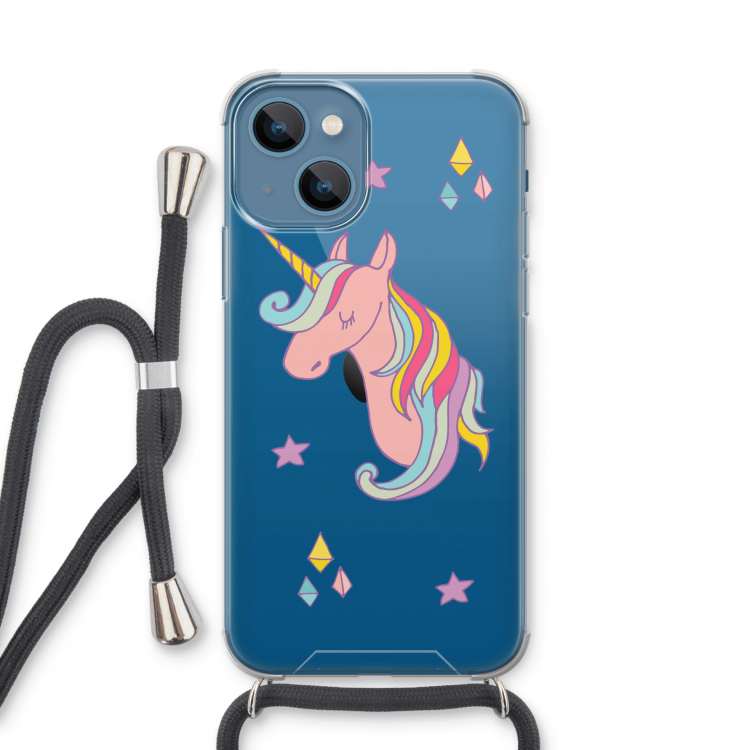Roze eenhoorn: iPhone 13 mini Transparant Hoesje met koord
