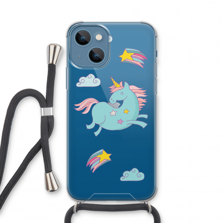 Vliegende eenhoorn: iPhone 13 mini Transparant Hoesje met koord