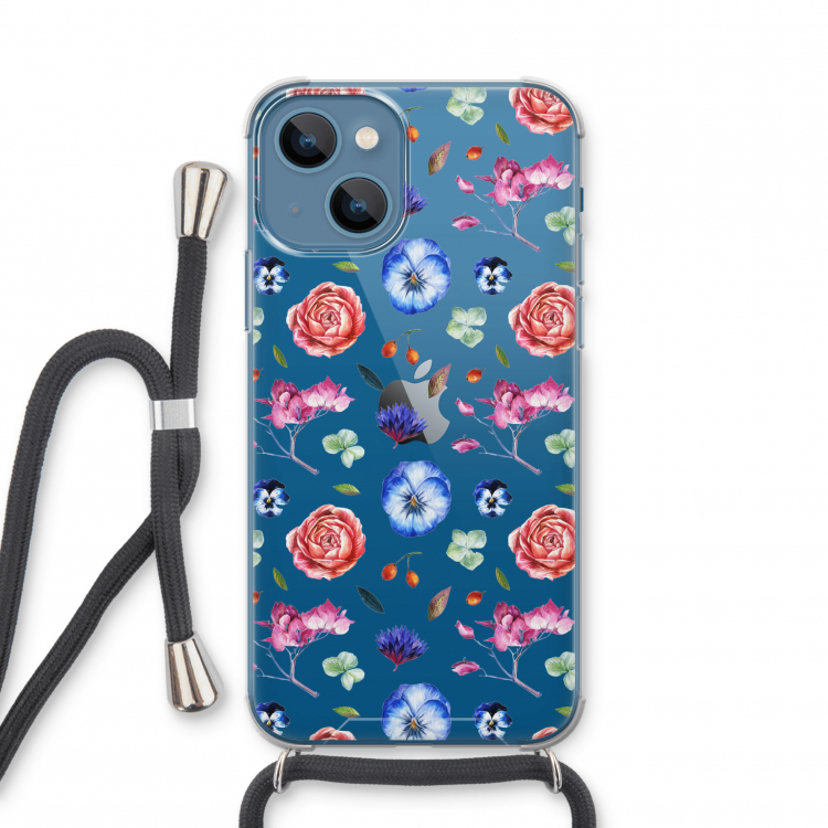 Bloemetjes: iPhone 13 mini Transparant Hoesje met koord