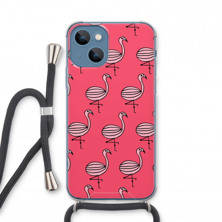 Flamingo: iPhone 13 mini Transparant Hoesje met koord