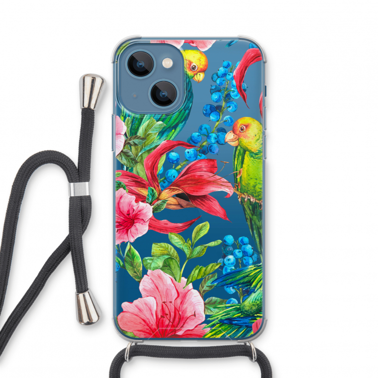 Papegaaien: iPhone 13 mini Transparant Hoesje met koord
