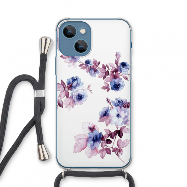 Waterverf bloemen: iPhone 13 mini Transparant Hoesje met koord