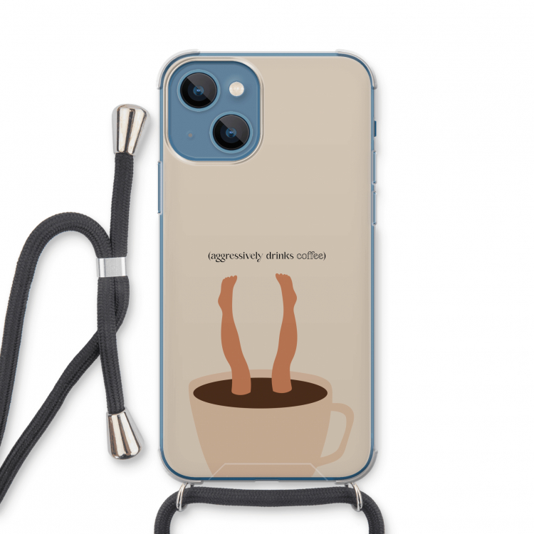 Aggressively drinks coffee: iPhone 13 mini Transparant Hoesje met koord