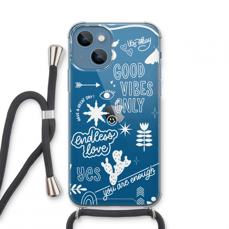 Good vibes: iPhone 13 mini Transparant Hoesje met koord