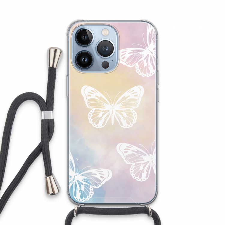 White butterfly: iPhone 13 Pro Transparant Hoesje met koord