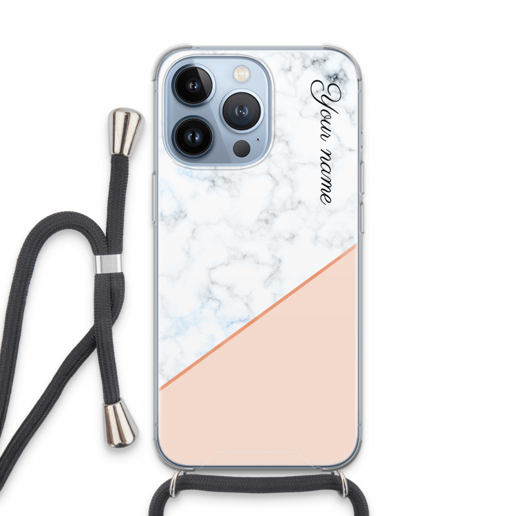 Marmer in stijl: iPhone 13 Pro Transparant Hoesje met koord