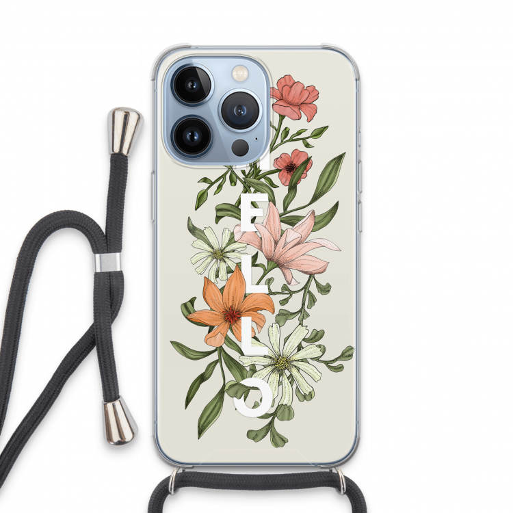Hello bloemen: iPhone 13 Pro Transparant Hoesje met koord
