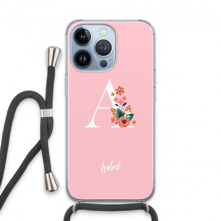 Pink Bouquet: iPhone 13 Pro Transparant Hoesje met koord