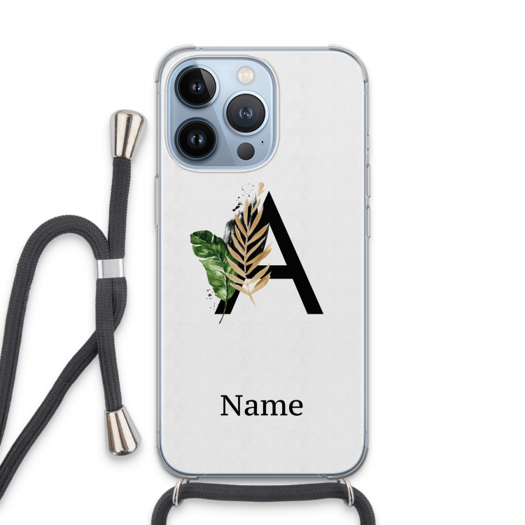 Charcoal Flora: iPhone 13 Pro Transparant Hoesje met koord