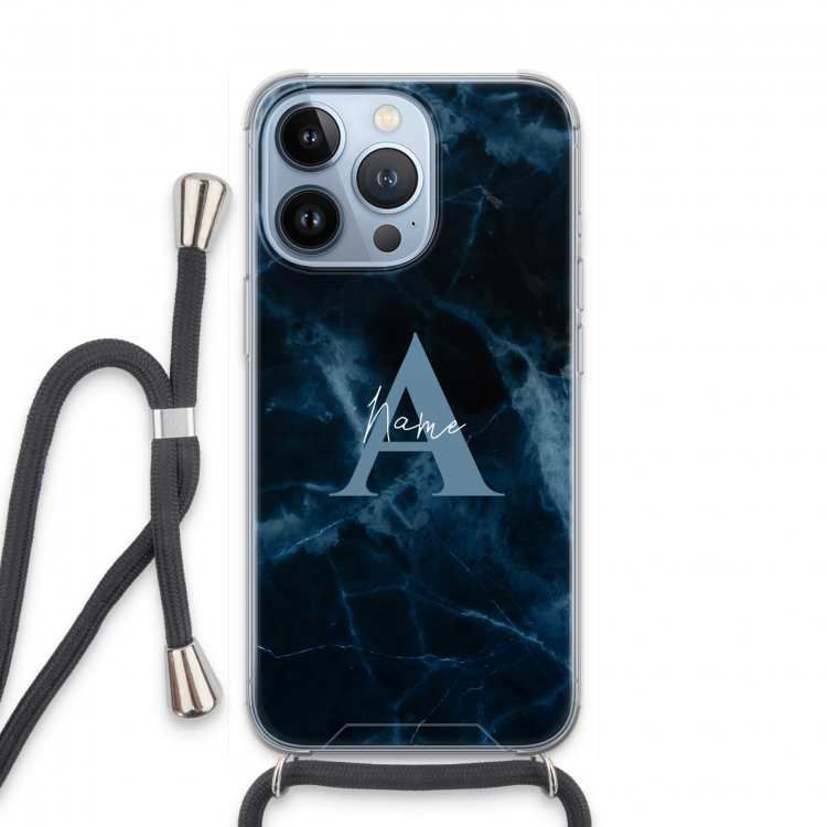 Midnight Marble: iPhone 13 Pro Transparant Hoesje met koord