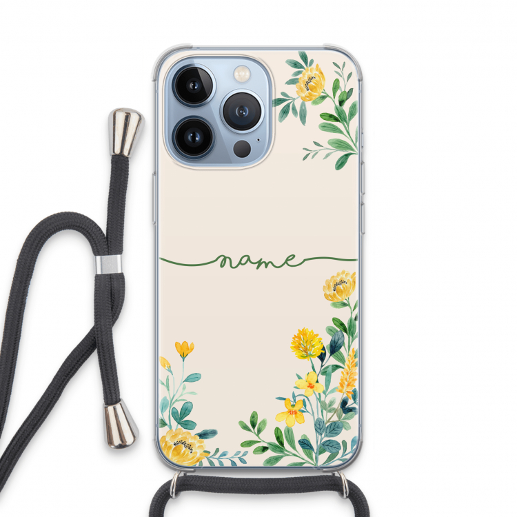 Gele bloemen: iPhone 13 Pro Transparant Hoesje met koord