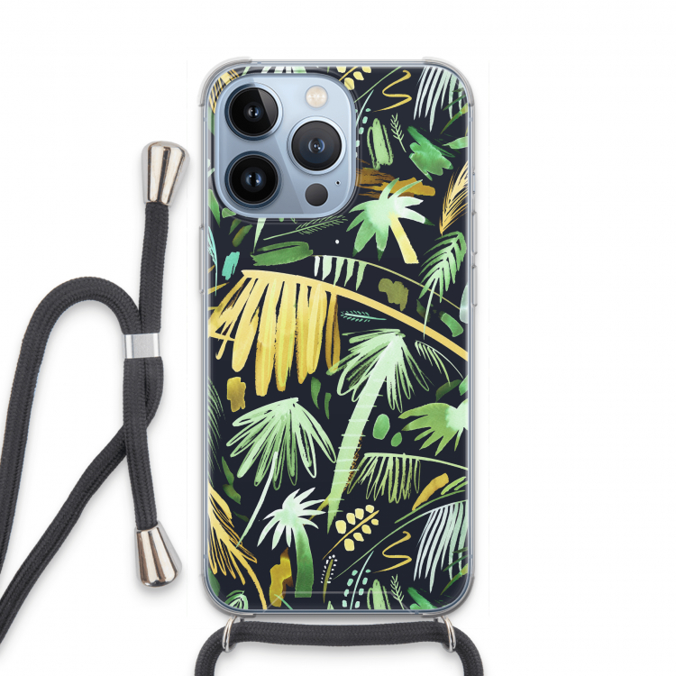 Tropical Palms Dark: iPhone 13 Pro Transparant Hoesje met koord