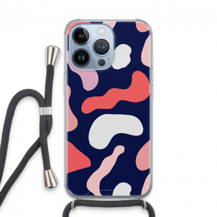 Memphis Shapes Pink: iPhone 13 Pro Transparant Hoesje met koord