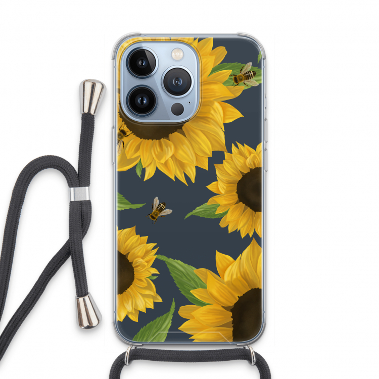 Sunflower and bees: iPhone 13 Pro Transparant Hoesje met koord
