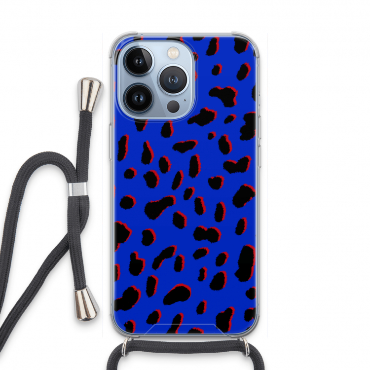 Blue Leopard: iPhone 13 Pro Transparant Hoesje met koord